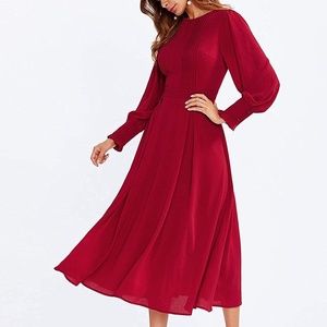 Elegant Frilled Long Sleeve Pleated Fit & Flare